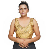 Sweetheart Neck Back Less Mirror Embroidery Golden Women Blouse Default Title