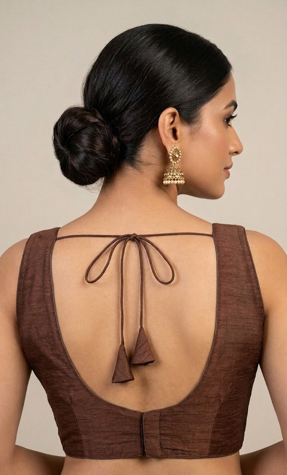 Women's Raw Silk Sleeveless Blouse - Deep V-Neck Saree blouse