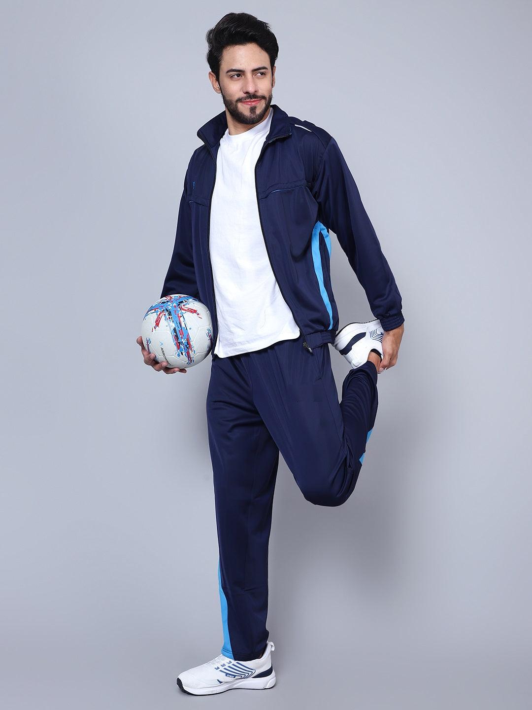 Men 422A D.BLUE/CYAN T.P Color blocked Navy Blue and Sky Blue Racer suit Tracksuit