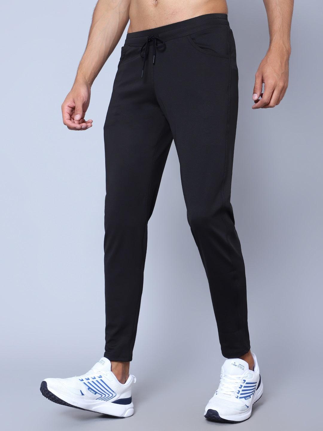 Men Mid Rise Sports Black Track Pants