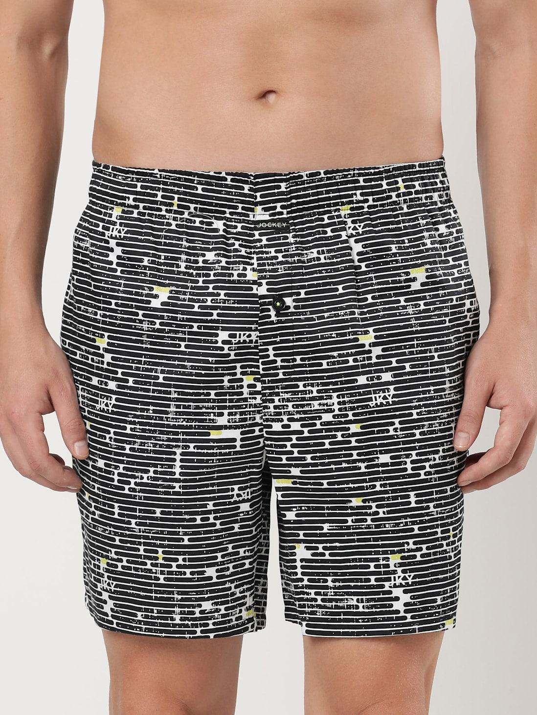 Jockey Men's Super Combed Cotton Satin Weave Printed Boxer Shorts with Side Pocket - Assorted (Random Prints)
