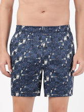 Jockey Men's Super Combed Cotton Satin Weave Printed Boxer Shorts with Side Pocket - Navy (Random Prints)