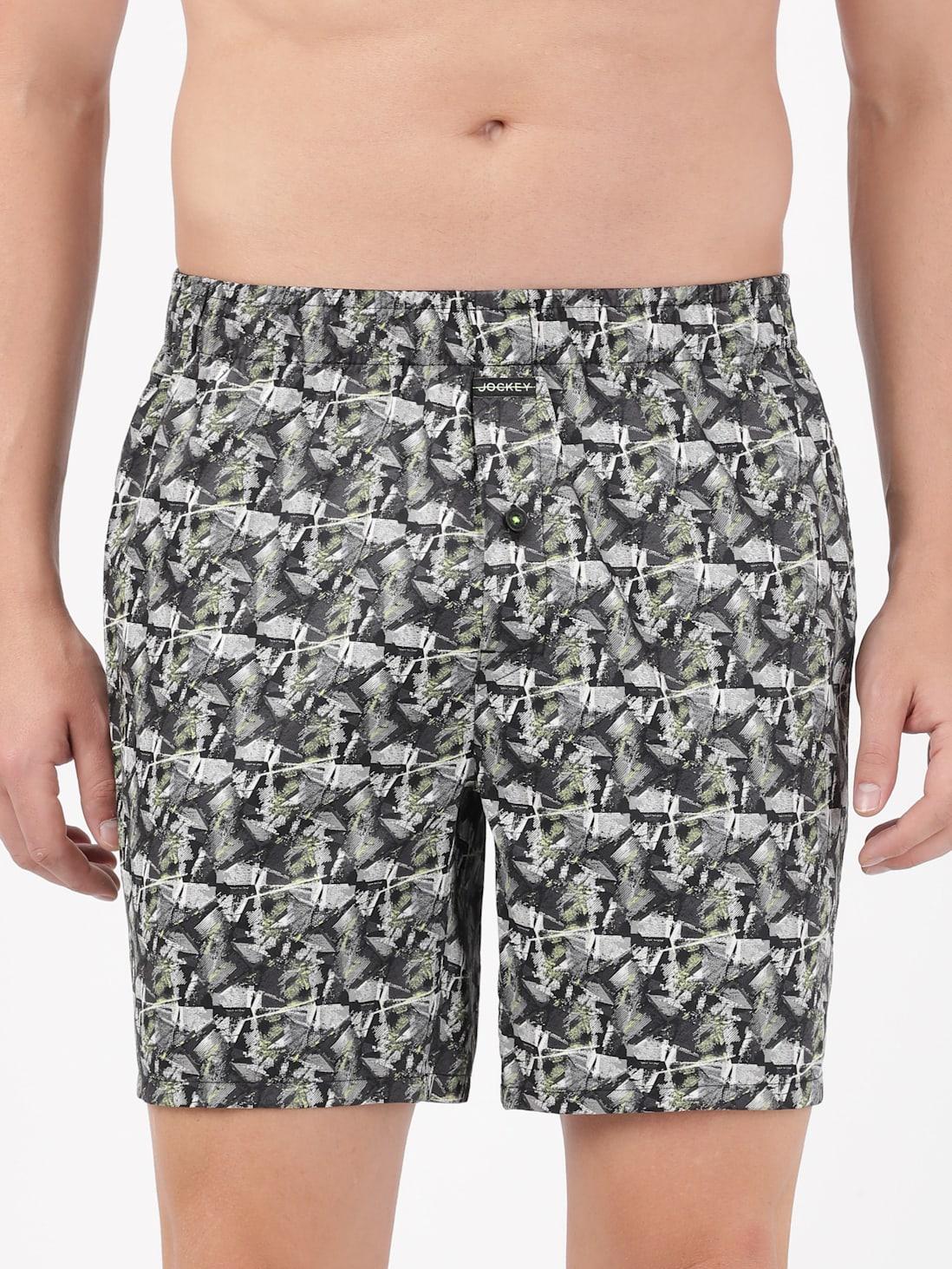 Jockey Men's Super Combed Cotton Satin Weave Printed Boxer Shorts with Side Pocket - Assorted (Random Prints)