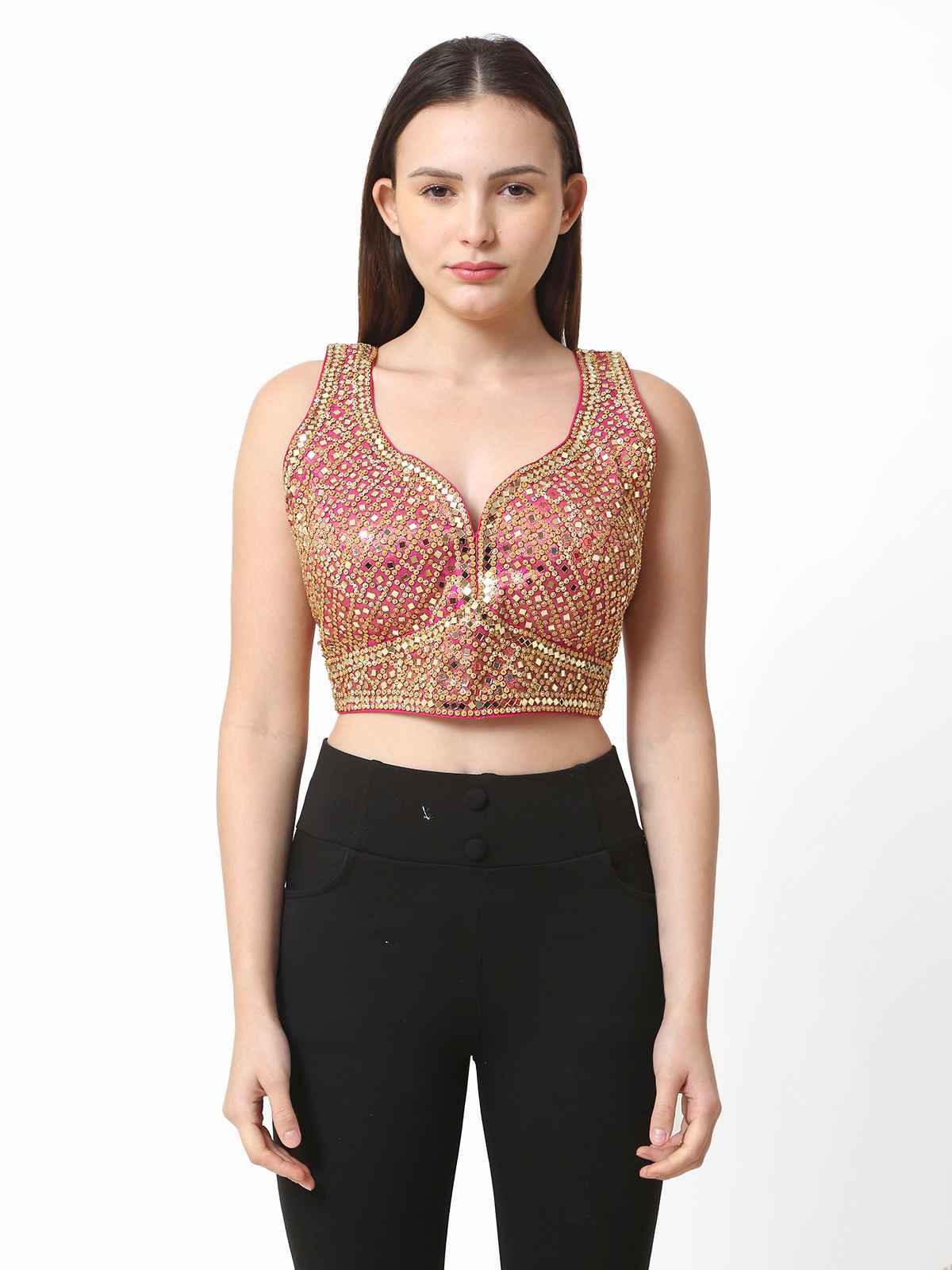Women Rani Pink Heavy Mirror Work Readymade Blouse Default Title