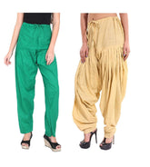 Pure Cotton Solid Women Rama Green Beige Salwar Pack of 2 Default Title