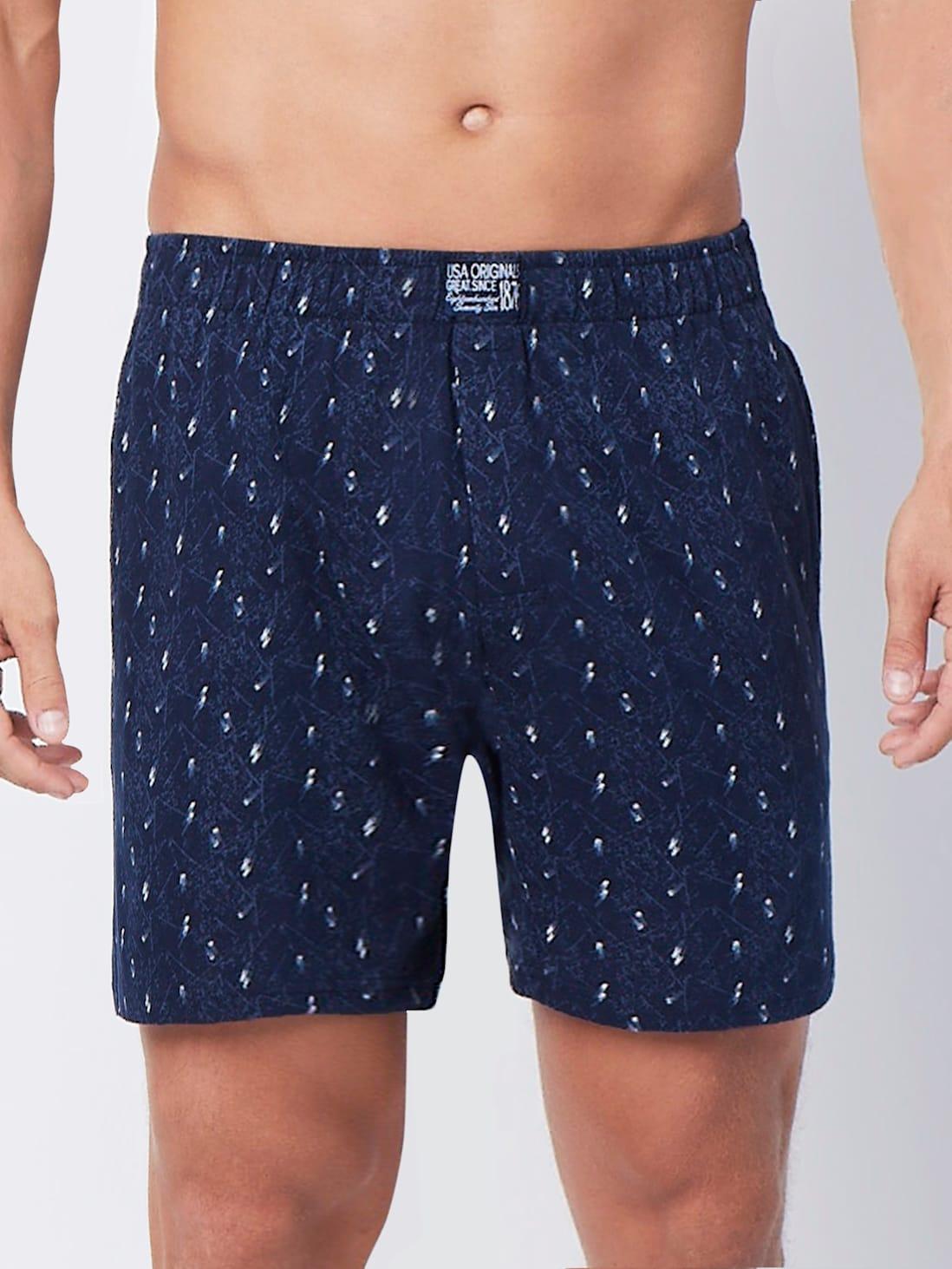 Jockey Men's Super Combed Cotton Printed Boxer Shorts with Side Pocket - Blue (Random Prints)