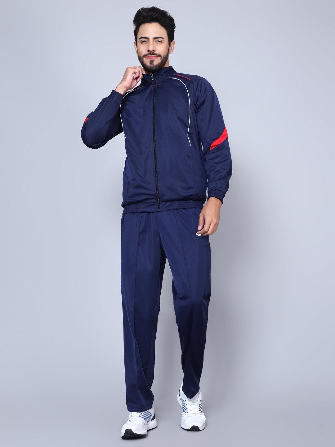 Shiv Naresh Men Color blocked 445A Navy Blue with Red Pipe Racer-suit 2.0 Tracksuit XXL