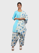 Women Plain Sky Blue Kurta with Printed Salwar and Dupatta XXXL