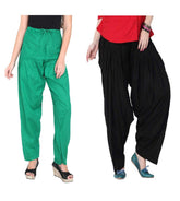 Pure Cotton Solid Women Rama Green Black Salwar Pack of 2 Default Title