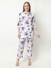 Women Floral Print Cotton Purple Cord Set XXXL