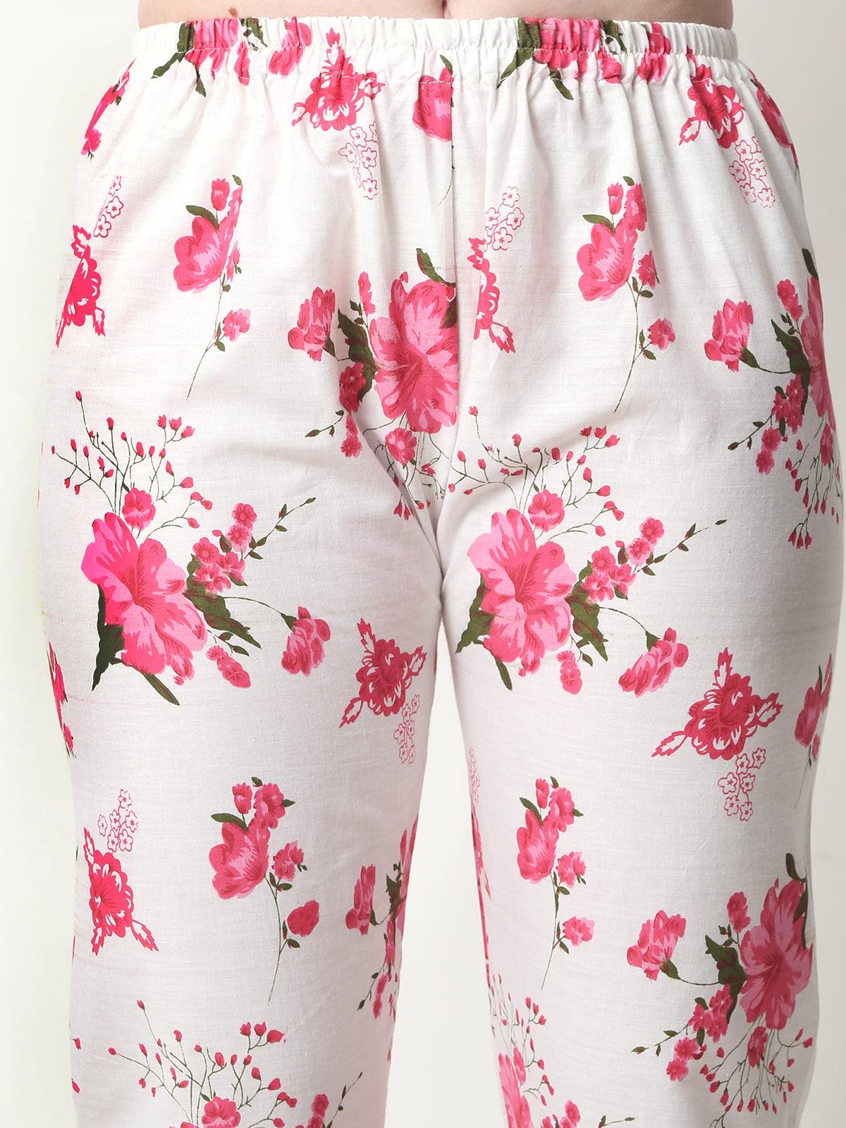 Women Floral Print Cotton Red Cord Set