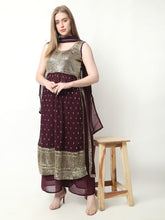 Rayon Embroidery Nyra Cut Kurti With Pants and Dupatta Set For Womens Wine