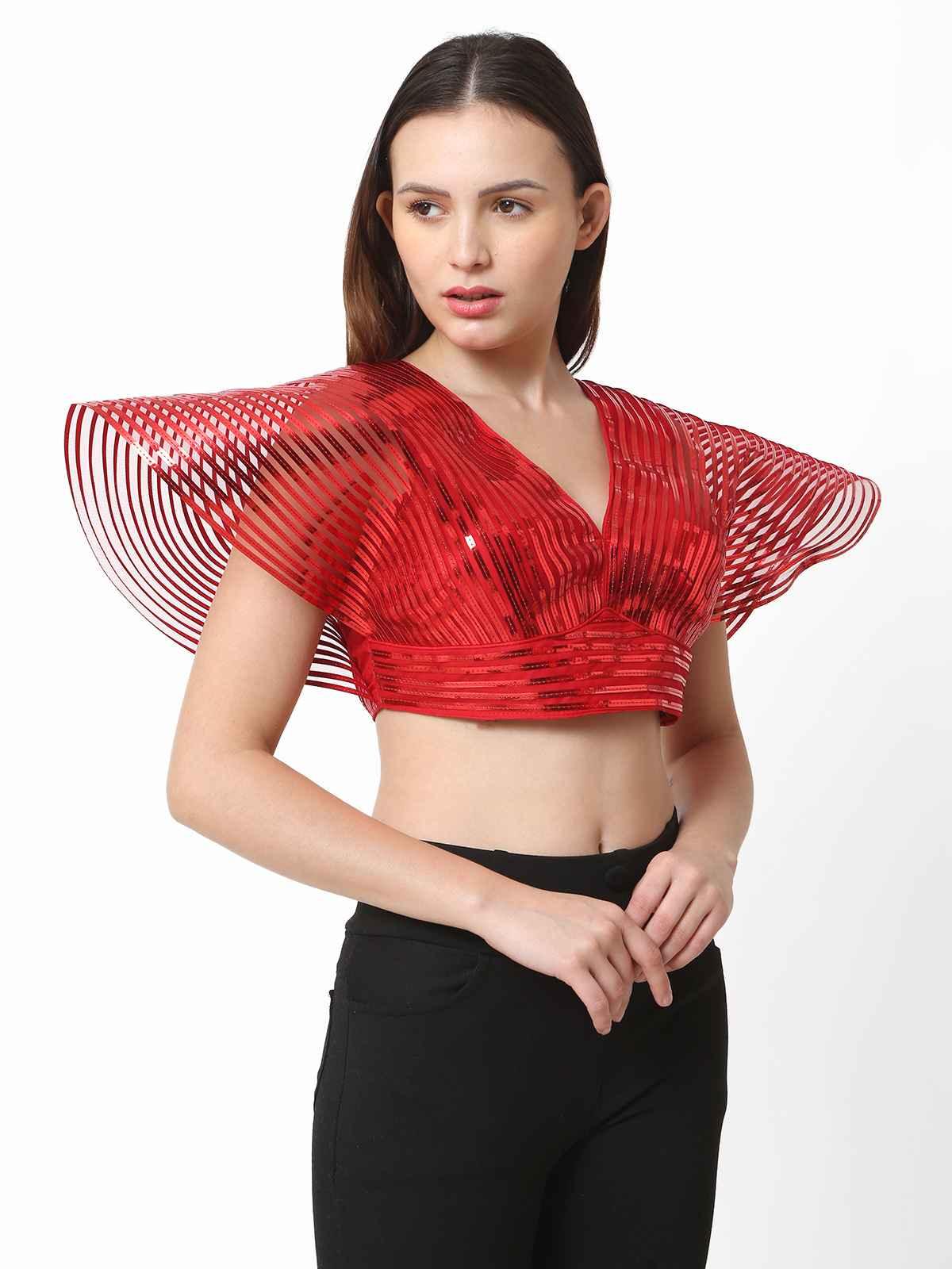 Women Red Self Design Readymade Blouse