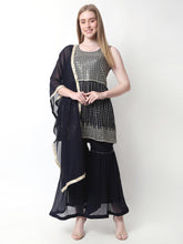 Women's Printed Kurta Sharara Set with Dupatta for Women Navy Color Default Title