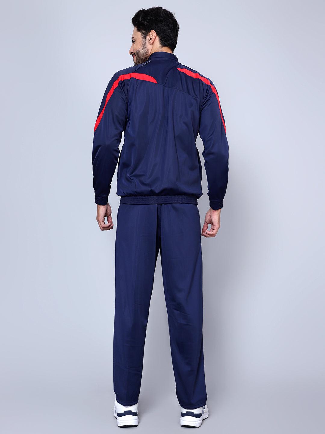 Shiv Naresh Men Color blocked 445A Navy Blue with Red Pipe Racer-suit 2.0 Tracksuit