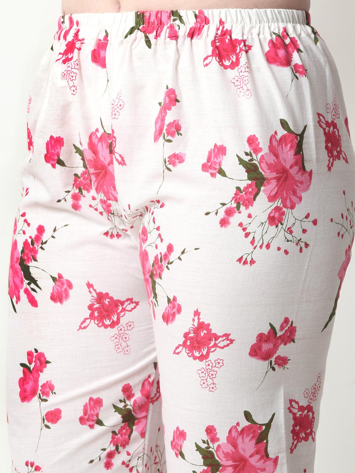Women Floral Print Cotton Red Cord Set