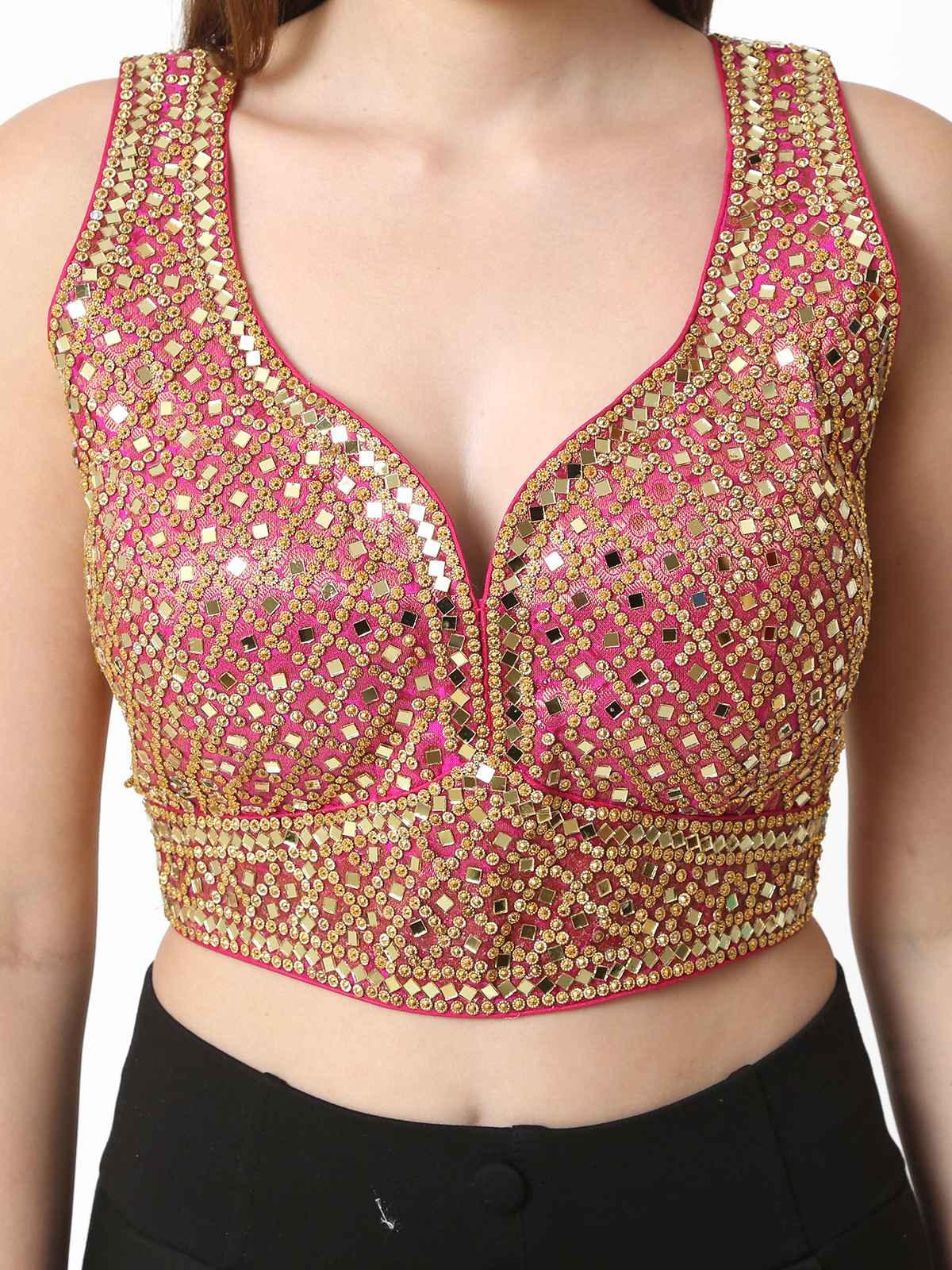 Women Rani Pink Heavy Mirror Work Readymade Blouse