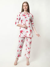 Women Floral Print Cotton Red Cord Set XXXL