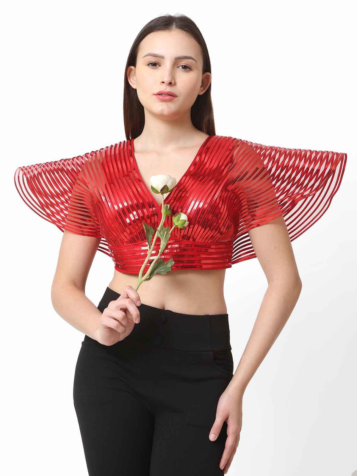 Women Red Self Design Readymade Blouse