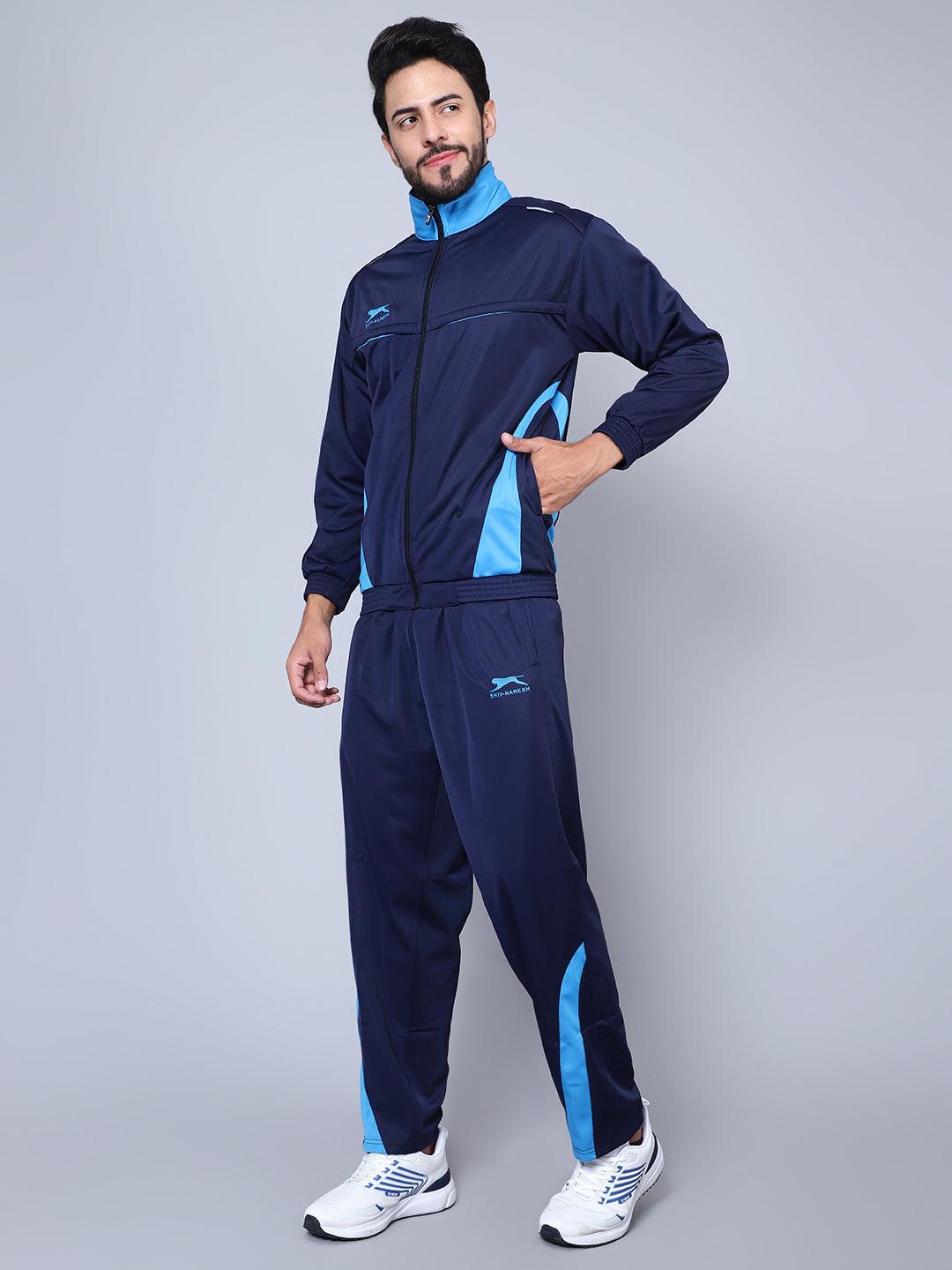 Shiv Naresh Men 422A D.BLUE/CYAN T.P Color blocked Navy Blue and Sky Blue Racer suit Tracksuit