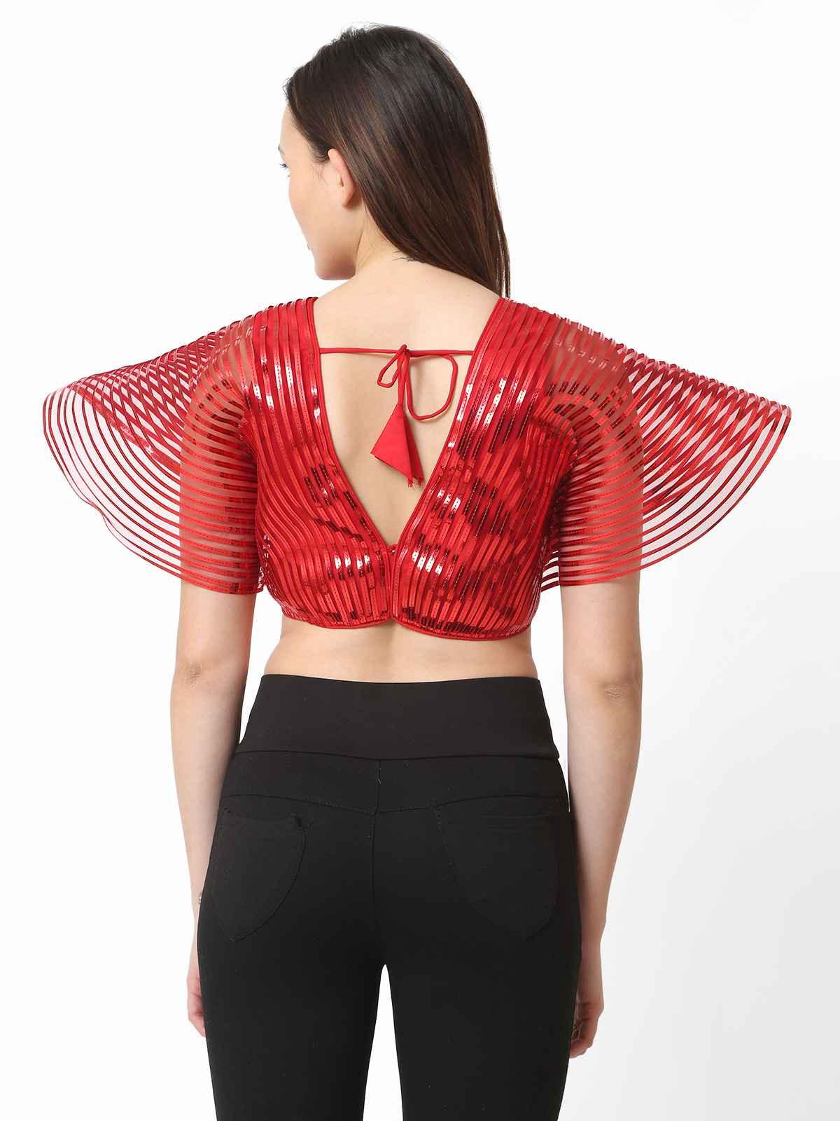 Women Red Self Design Readymade Blouse