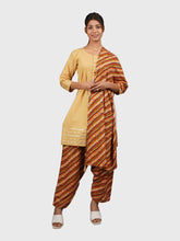 Women Plain Beige Kurta with Stripe Orange Salwar and Dupatta XXXL