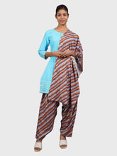 Women Plain Sky Kurta with Stripe Blue Salwar and Dupatta XXXL