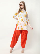 Women Cord Set Yellow Printed Kurta and Orange Salwar Set For Women And Girls XXXL
