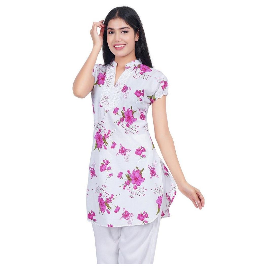 Women Pink Printed Straight Kurta-Flower Print