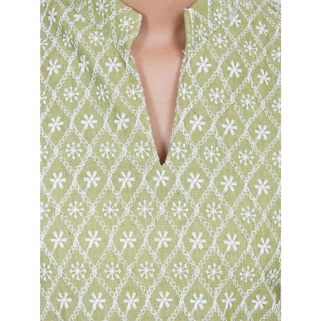 Women Mehandi Chicken Embroidered Straight Kurta