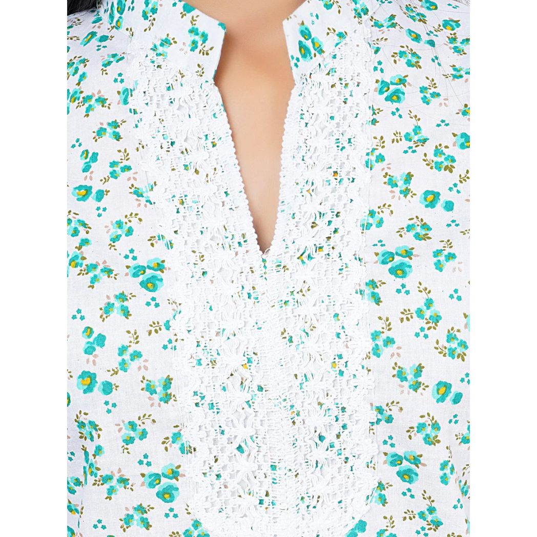 Women Green Floral Printed Straight Kurta