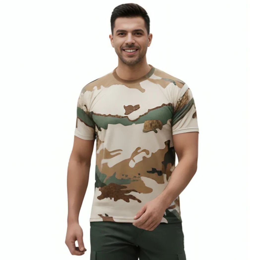 ITBP Original Camouflage Fabric T-Shirt , Durable & Breathable Army Wear Half Sleeves