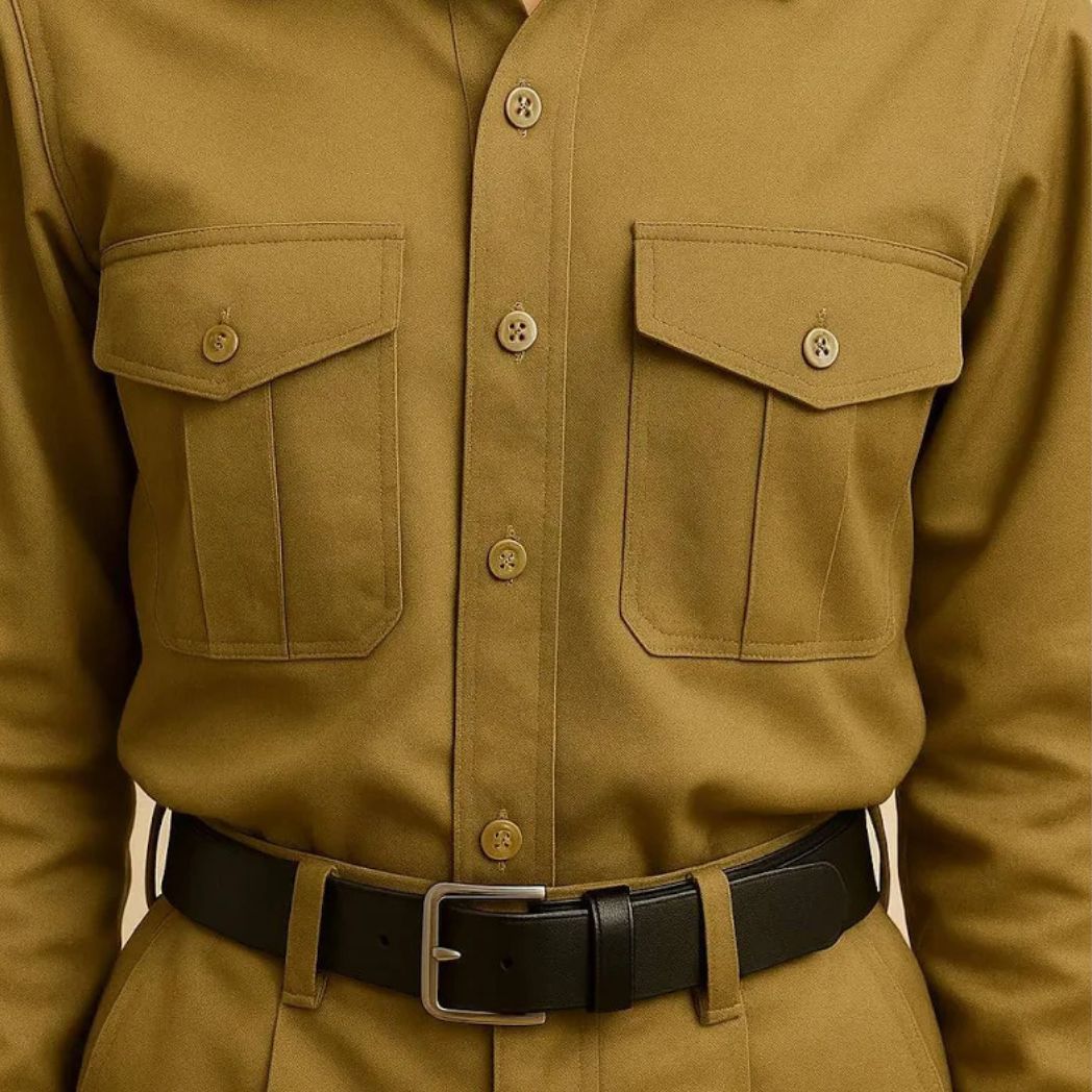 Girl's Khaki Cotton Uniform-Blend Khaki Uniform Set, Full Sleeve Shirt and Trouser Combo, Cadet Dress