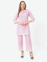 Women Chiken Embroidery Cotton Blend Pink Cord Set