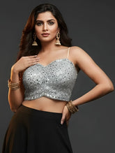Silver Sequin & Mirror Work Spaghetti Strap Blouse Grey
