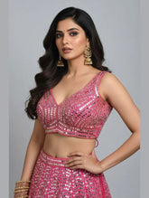 Designer Pink Mirror Work Blouse for Women Pink