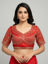Red Cotton Silk Embroidered Blouse Grey