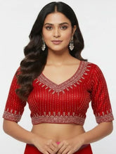 Elegant Deviaka_Red Cotton Silk Embroidered Blouse Purple