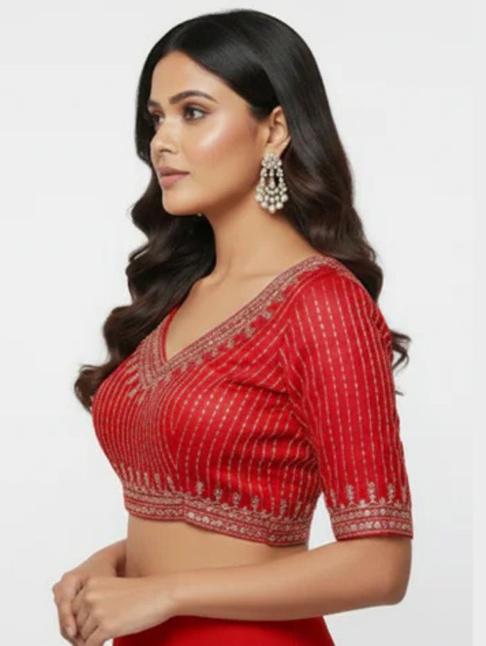Elegant Deviaka_Red Cotton Silk Embroidered Blouse
