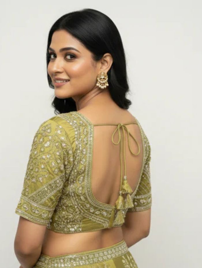 Elegant Mehendi Green Cotton Silk Embroidered Blouse