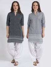 Women’s Cotton Chikankari Kurti Combo - Pack of 2 (Black & Grey)