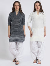 Women’s Cotton Chikankari Kurti Combo - Pack of 2 (Black & White)