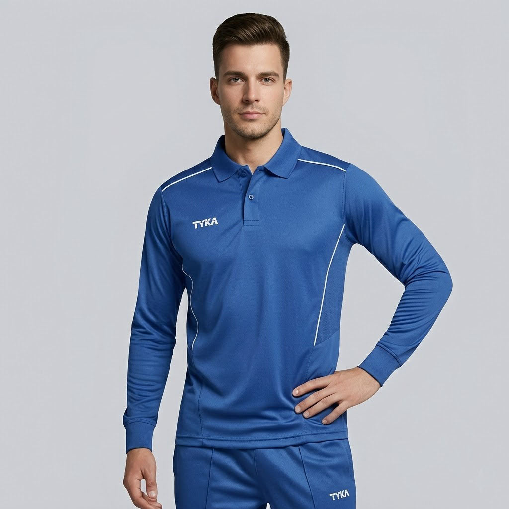 TYKA Prima Men Blue Sports Polo T-Shirt | Quick Dry Activewear with Contrast Piping