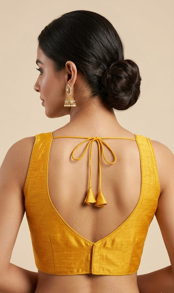 Women's Raw Silk Sleeveless Blouse - Deep V-Neck Saree blouse