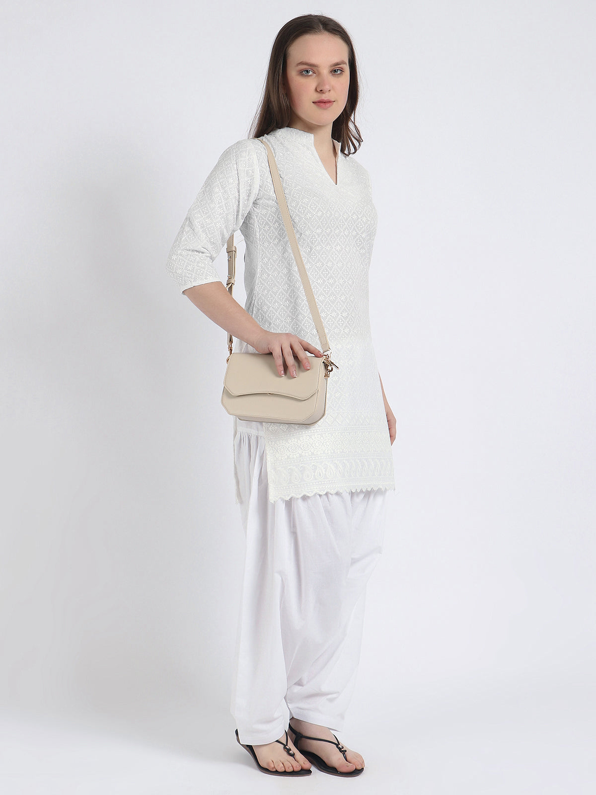 Women Chiken Embroidery Cotton White Kurta and Salwar Set