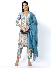 Women Embroidery Masleen Cotton Kurti Set Ethnic Printed Grey Color (Plus Size Available)