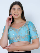 Choli Cut Sky Blue Cotton Silk Blouse Blue