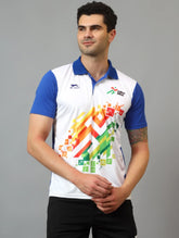 Shiv Naresh Men’s Sports Polo T-Shirt | Front Print Khelo india| Breathable Quick Dry Fabric | Plain Back | Athletic Fit Activewear-Blue