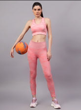 Shiv Naresh Women Pink Core Fit Seamless Sports Bra & High-Rise Leggings Gym Workout Set