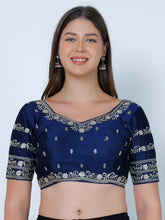booty work Navy Blue Cotton Silk Blouse red